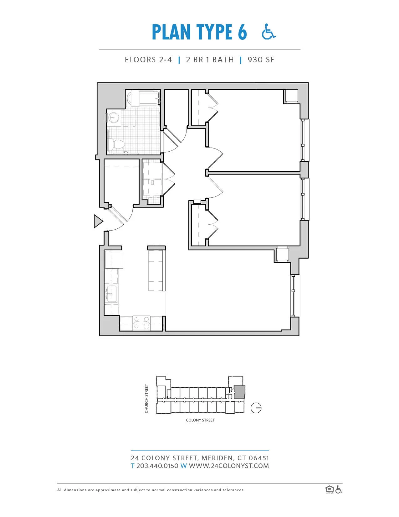 Type VI floor plan, 930 square feet