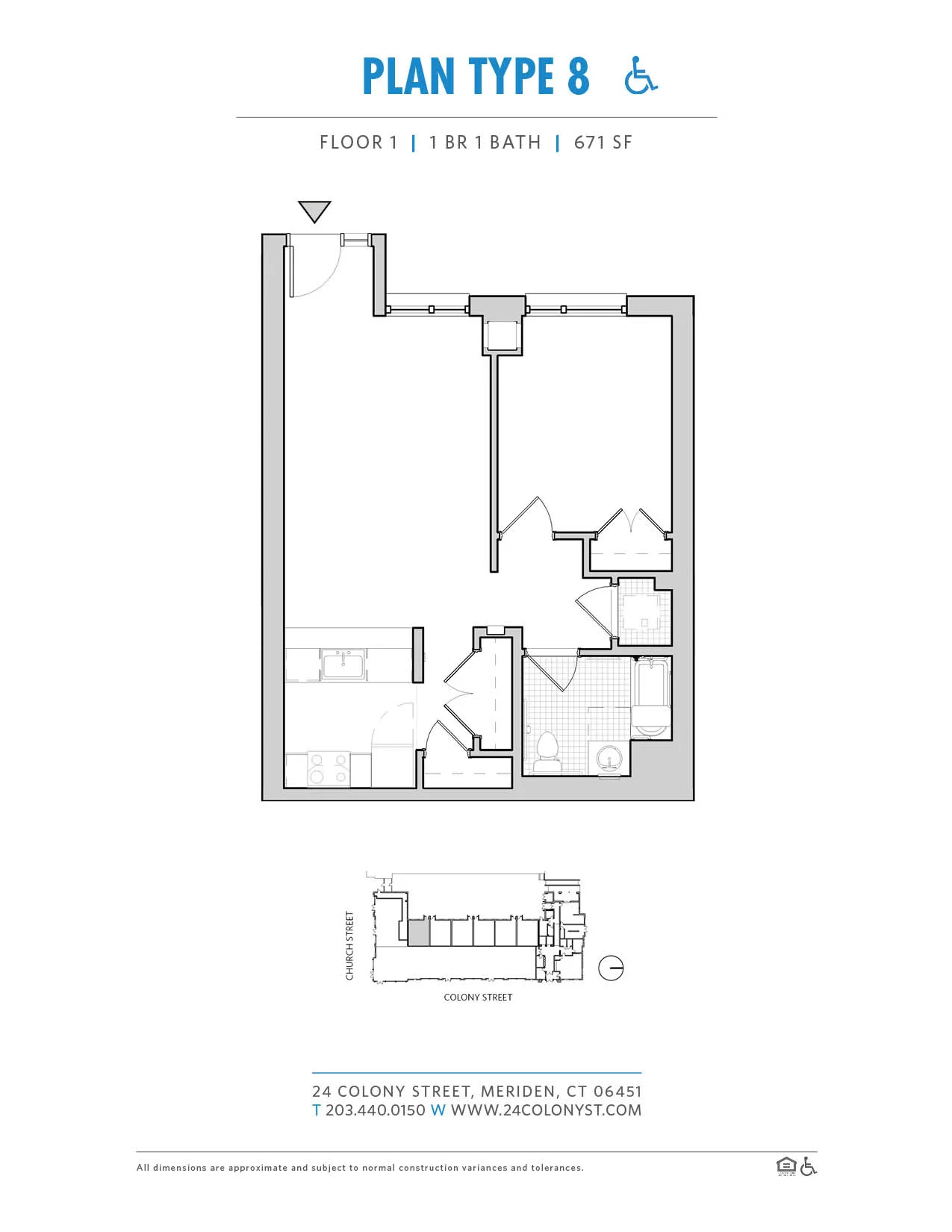 Type VIII floor plan, 671 square feet